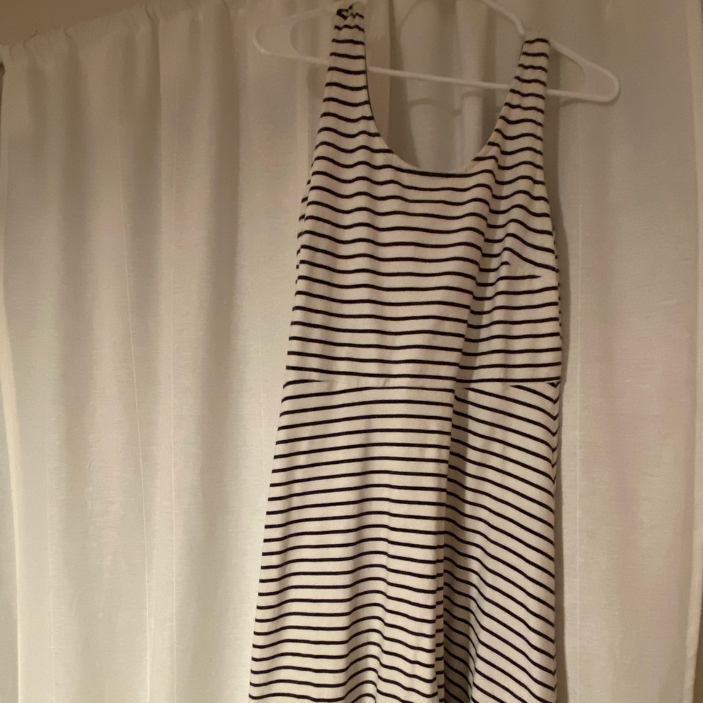 black and white striped knee length dress